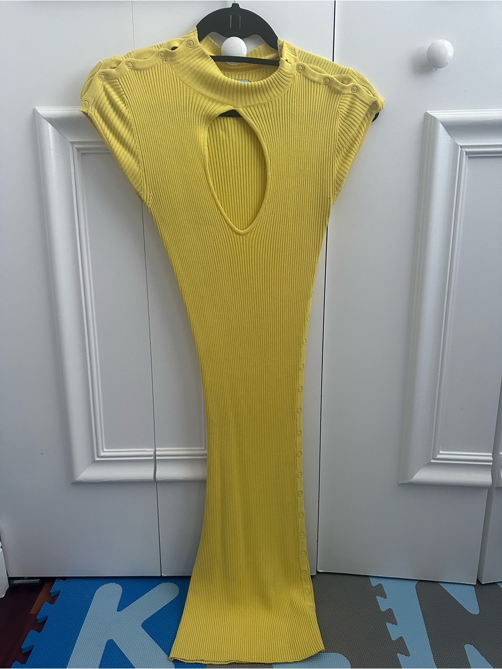 Marciano Yellow Ribbed Cutout Maxi Dress